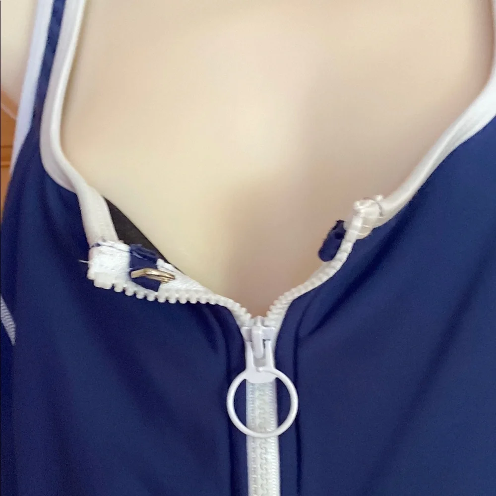 INC International Concepts Blue and White One-Piece Swimsuit Sporty Design 12 - Picture 6 of 16